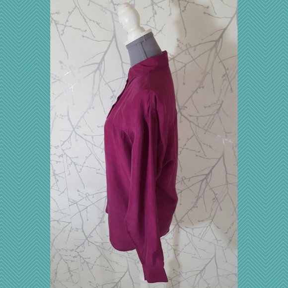 Lady Footlocker Fuchsia Pink 100% Silk Button Front Blouse - Picture 2 of 3